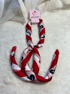 True love squared red and white scarf with bows and hearts